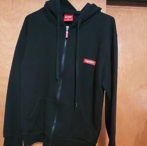 Supreme Black Zip-Up Hoodie with Red Logo